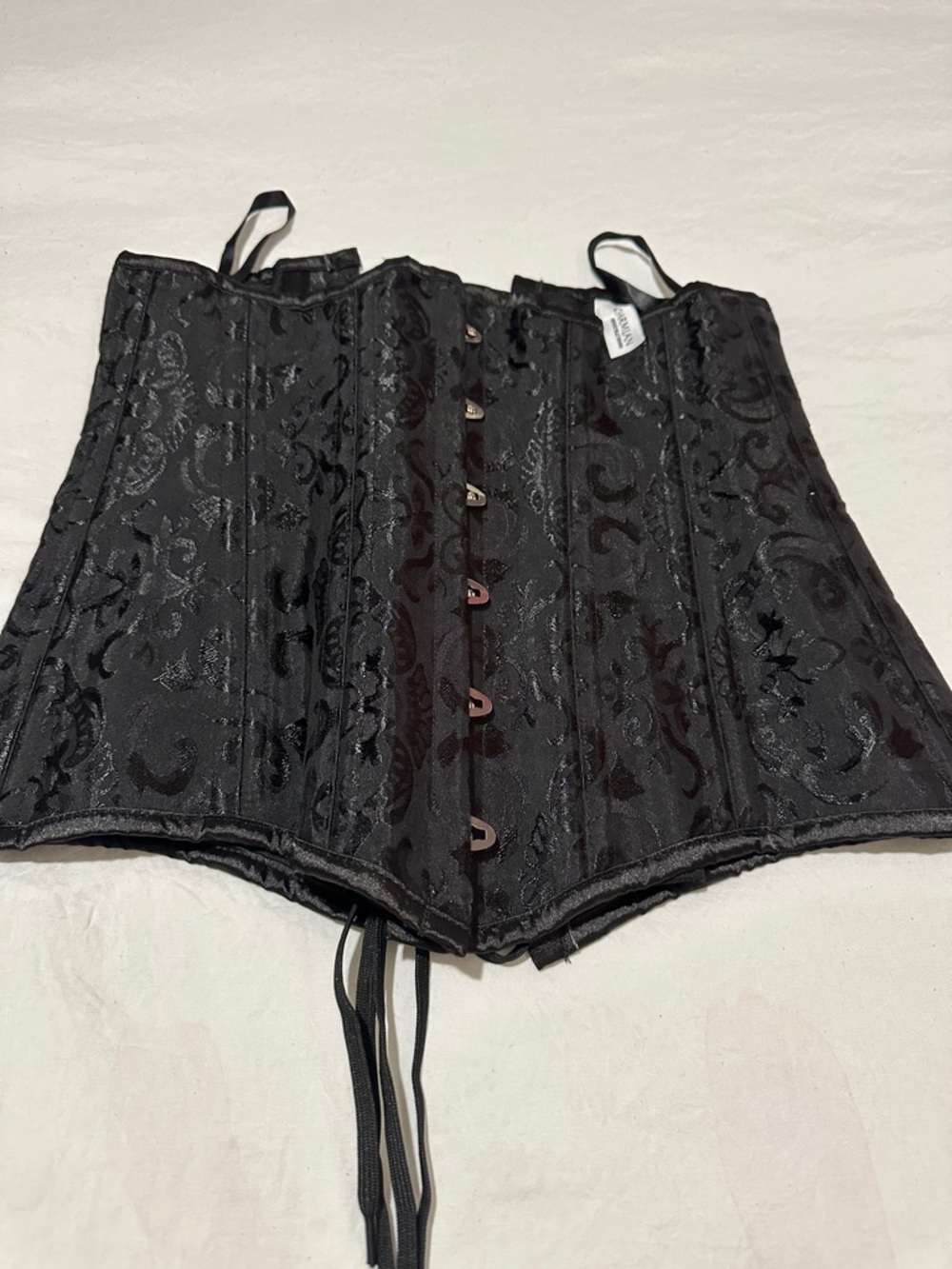 Charmian Black Brocade Lace-Up Corset